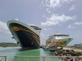 Disney Fantasy and Norwegian Sky dock at Antigua Cruise Port during Summer Season